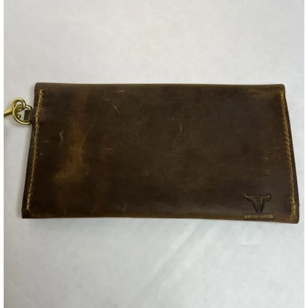 San Tan Leather Brown Wristlet Wallet Brown Gold Zipper‎ & Hardware - Unbranded